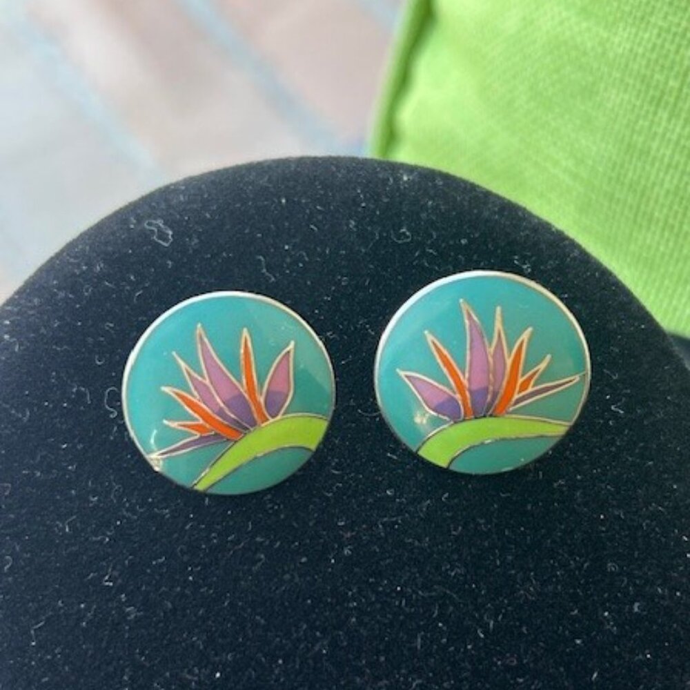 LAUREL BURCH Birds of Paradise Cloisonne Enamel EARRINGS